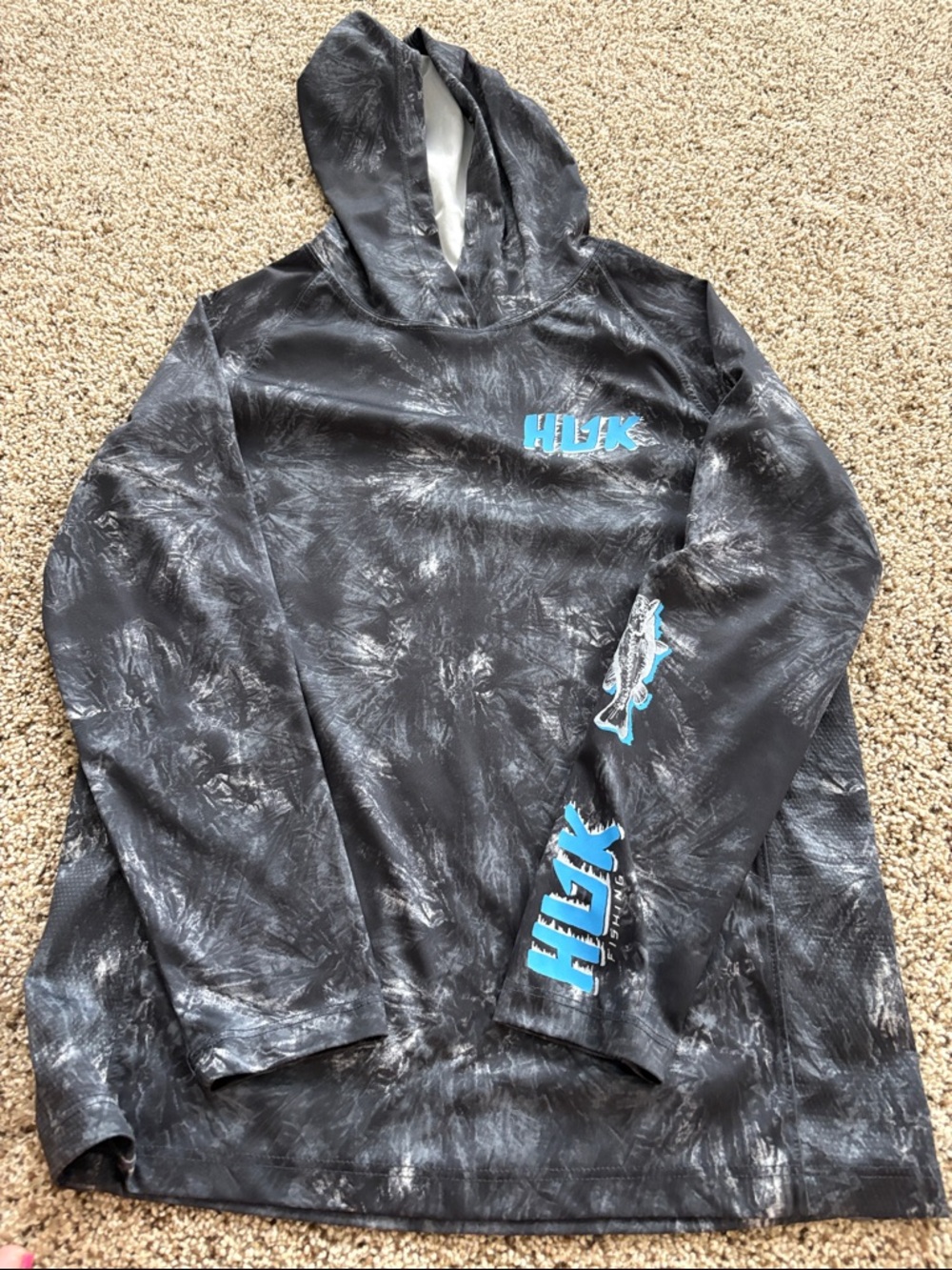 Huk Black & Gray Tie-Dye Hoodie with Blue Logo